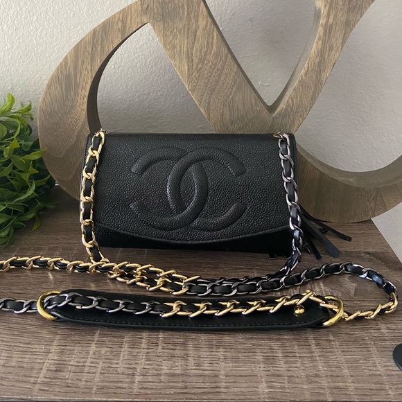 ⚜️Chanel Timeless WOC Two-Tone Gunmetal & Gold Wallet on Chain Caviar Crossbody - Picture 3 of 15